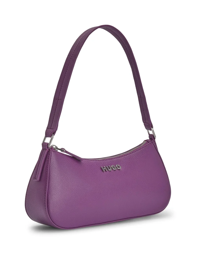 HUGO Grained faux-leather shoulder bag with logo lettering