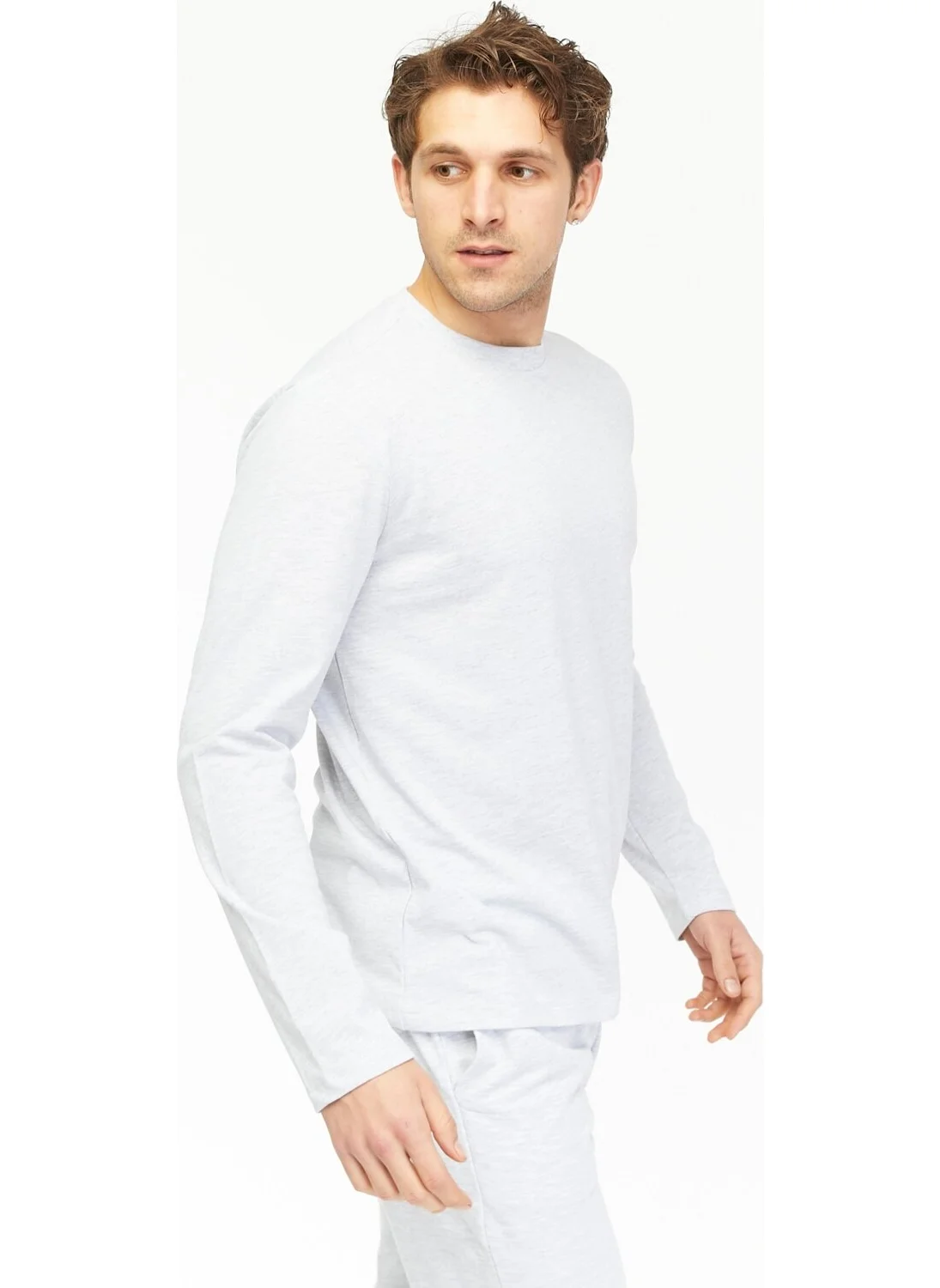 Defy'S Men's Long Sleeve Crew Neck T-Shirt Snow Melange