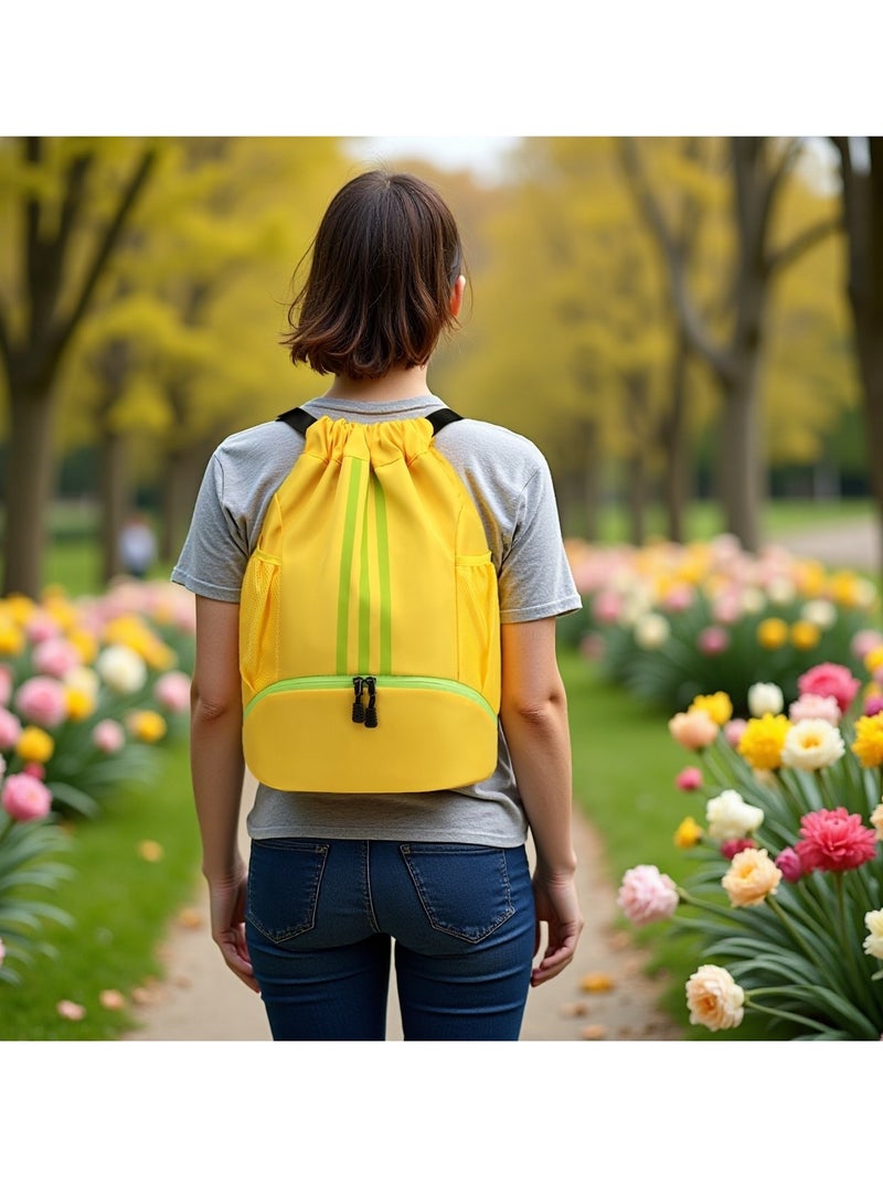 NOVOLAN Versatile Drawstring Backpack - Large Capacity Multi-Pocket Sports Bag for Basketball, Soccer, School & Gym - Water-Resistant Oxford Fabric, Comfortable Design - Great for Students & Athletes - Measures 47x32x15cm - Available in Multiple Colors (yellow) - Image 1
