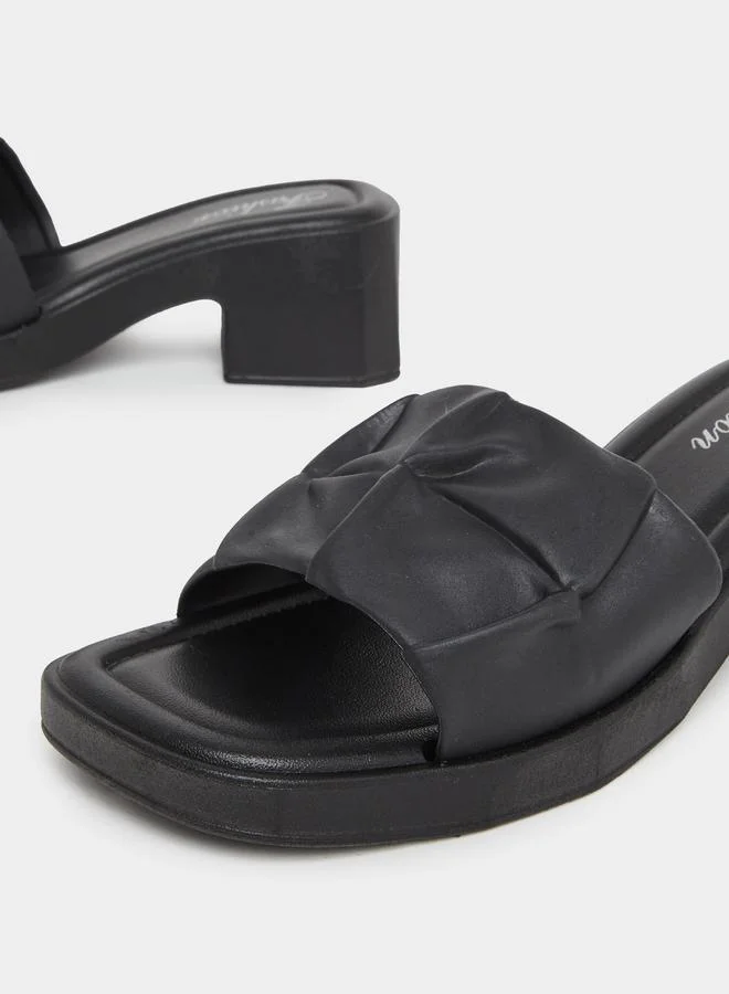 Take Two Take Two Textured Strap Block Heel Slip On Sandals