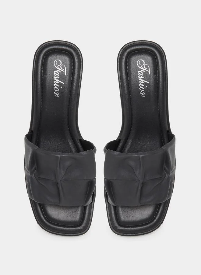 Take Two Take Two Textured Strap Block Heel Slip On Sandals