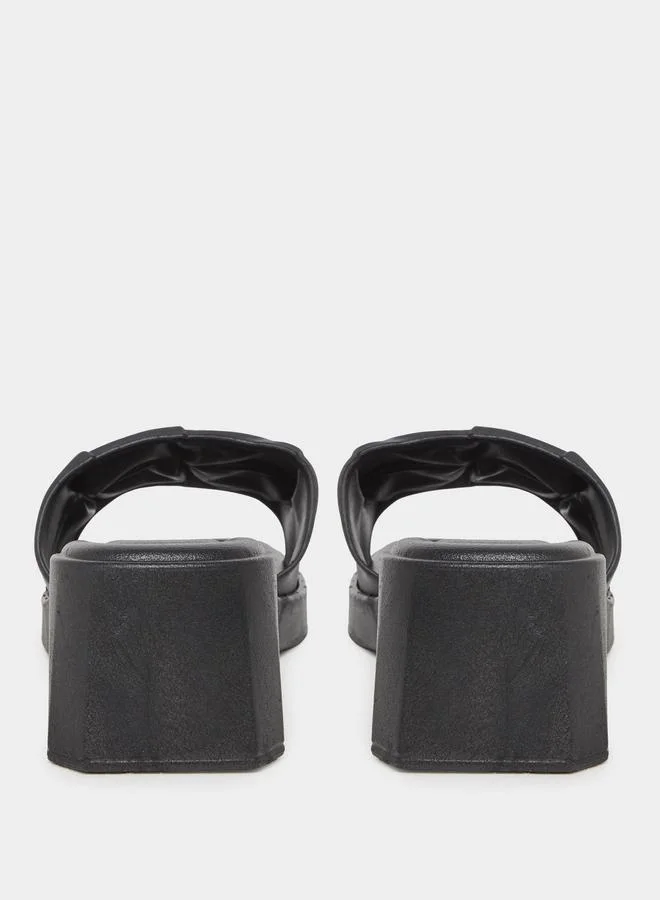 Take Two Take Two Textured Strap Block Heel Slip On Sandals