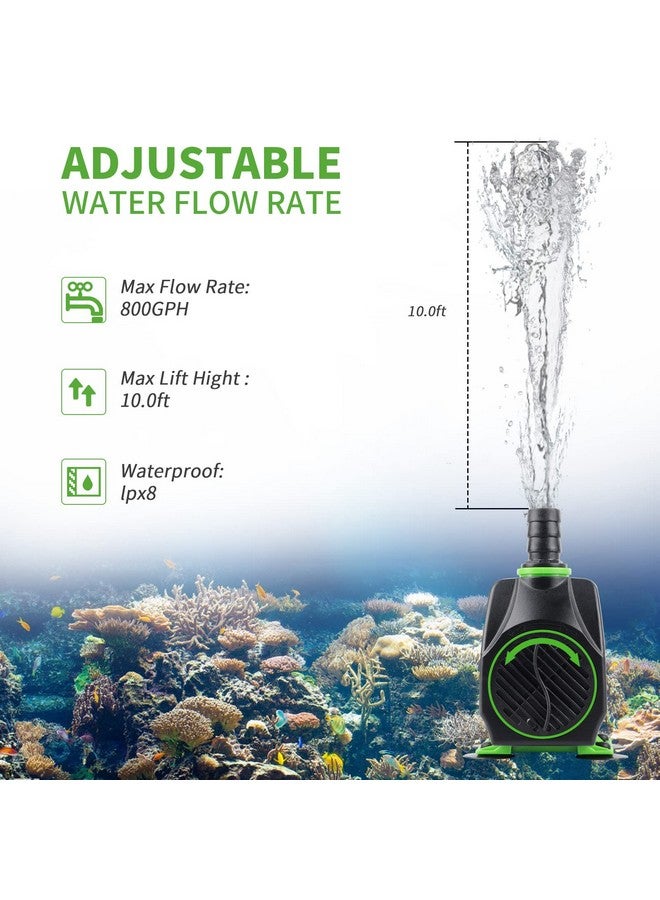 FREESEA Fountain Submersible Water Pump: 800GPH 45W Adjustable Ultra Quiet Aquarium Pump with 3 Nozzles 10ft High Lift for Small Pond | Fish tank | Waterfall | Outdoor | Hydroponics - Image 1