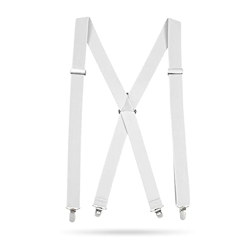 HOLD'EM HoldEm XBack Mens Suspenders Adjustable and Stretchable Durable Straight Clipon Men Accessories for Casual and Formal Outfits 54 inches White - Image 1