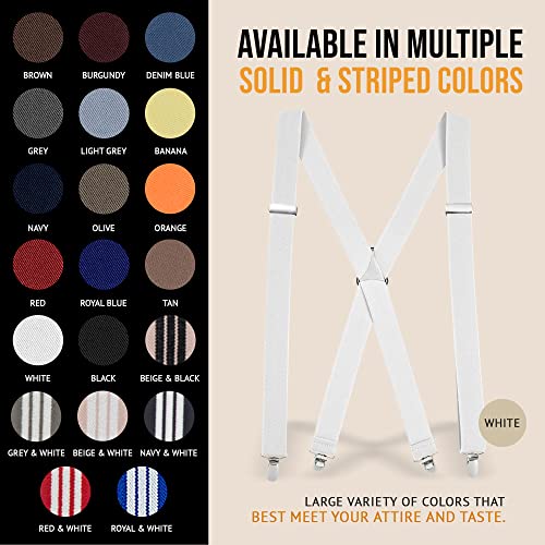 HOLD'EM HoldEm XBack Mens Suspenders Adjustable and Stretchable Durable Straight Clipon Men Accessories for Casual and Formal Outfits 54 inches White - Image 3