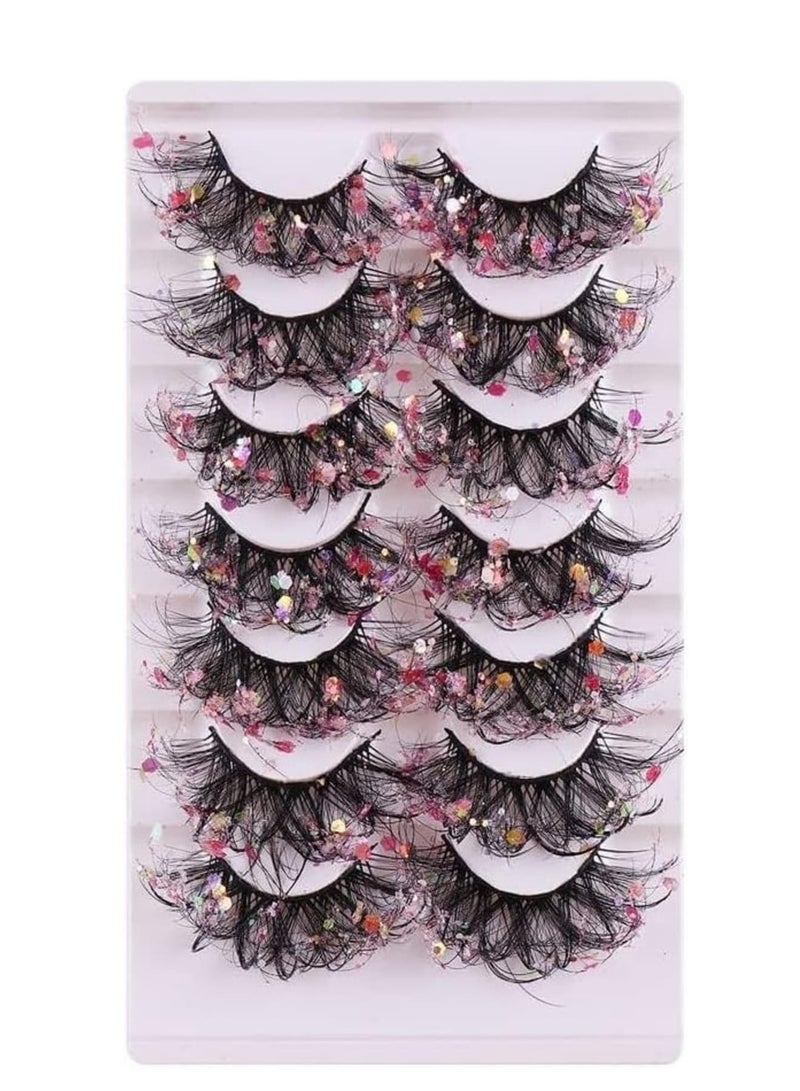 Zikra 7 Pairs Night Luminous Glitter False Eyelashes Wispy Faux Mink Lashes Colored Eyelashes Dramatic Lashes for Party Stage Cosplay - Image 2