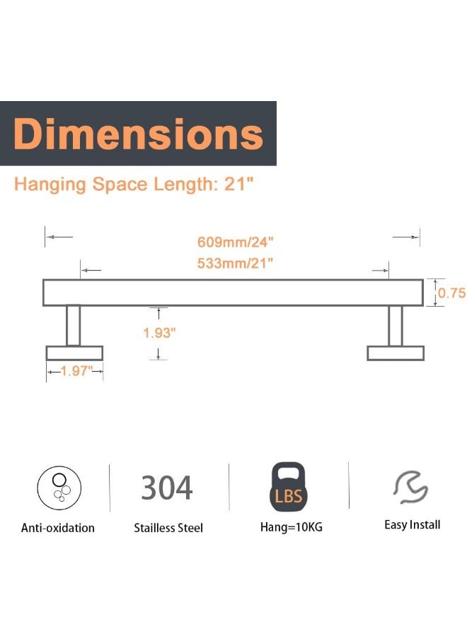 قرب مون الحمام منشفة البار إكسسوارات حمام السمك رف منشفة دش من الفولاذ المقاوم للصدأ لحامل الحمام مثبتة على الحائط (1 حزمة نايكل 24 بوصة) - Image 2
