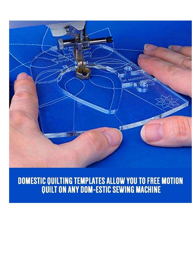 6Pack Quilting Template Sewing Machine Ruler Acrylic DIY Tools Kit Free Motion Grip Rulers Includes Spiral, Arc, Clamshell, Simple Circle