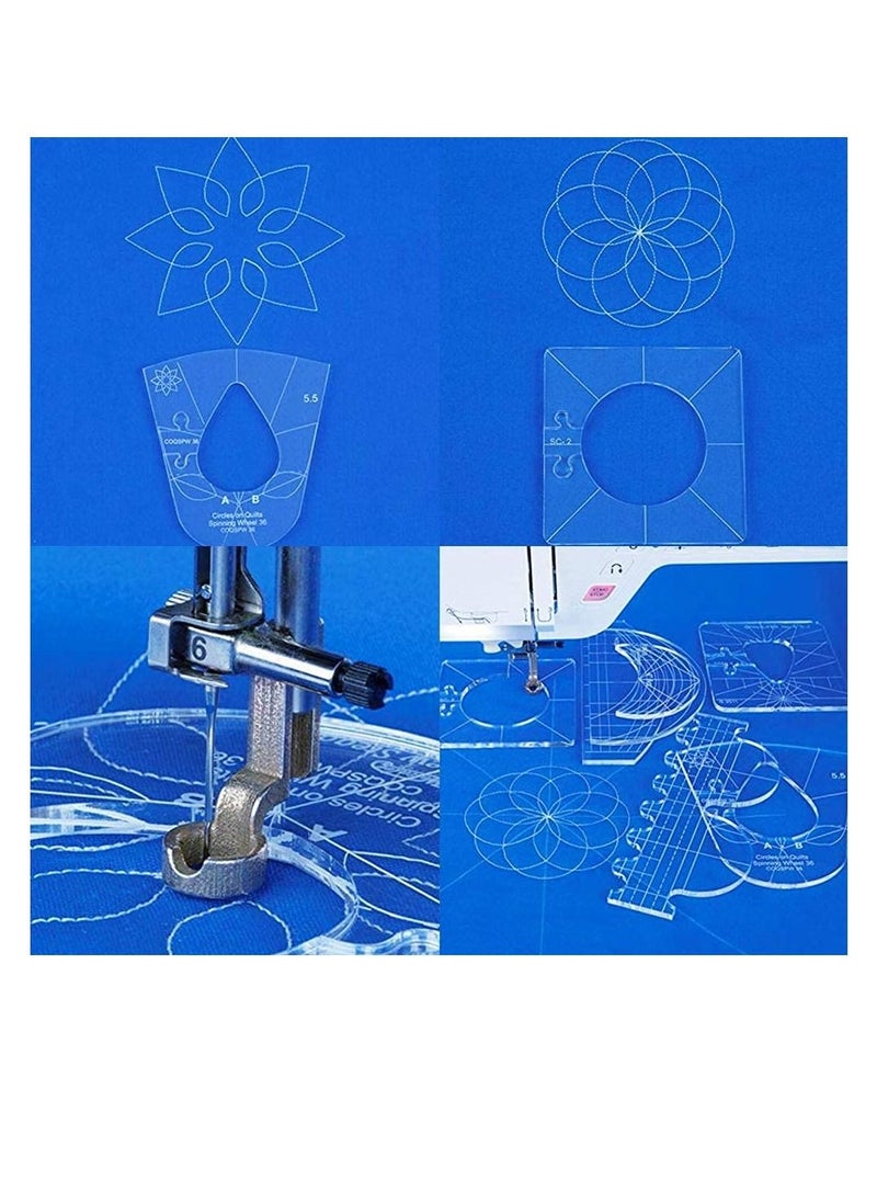 6Pack Quilting Template Sewing Machine Ruler Acrylic DIY Tools Kit Free Motion Grip Rulers Includes Spiral, Arc, Clamshell, Simple Circle