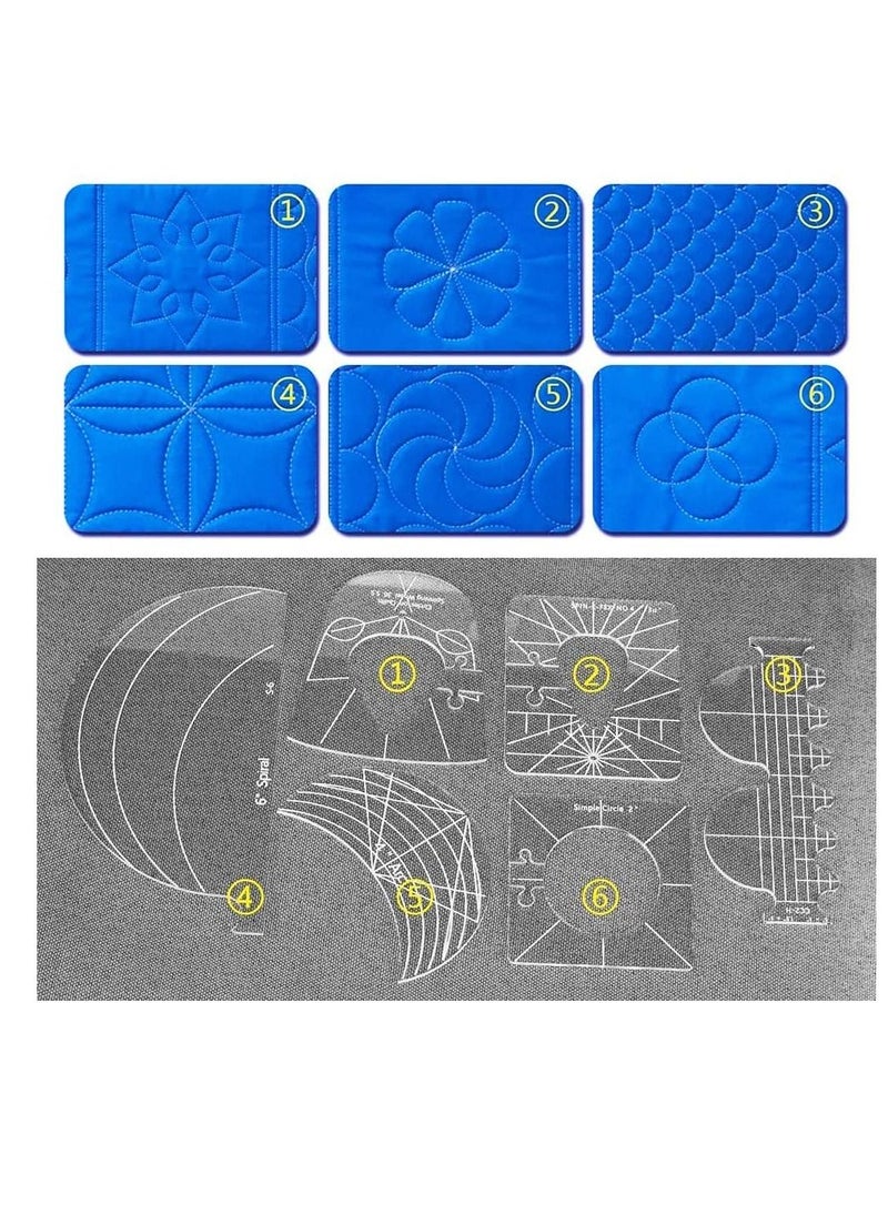 6Pack Quilting Template Sewing Machine Ruler Acrylic DIY Tools Kit Free Motion Grip Rulers Includes Spiral, Arc, Clamshell, Simple Circle