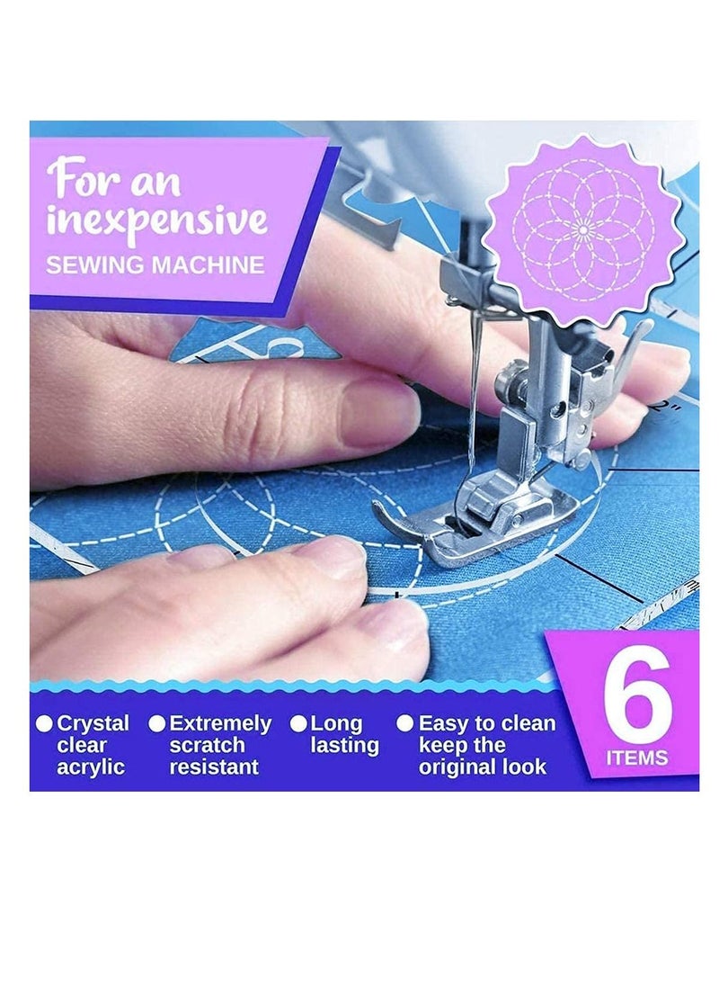 6Pack Quilting Template Sewing Machine Ruler Acrylic DIY Tools Kit Free Motion Grip Rulers Includes Spiral, Arc, Clamshell, Simple Circle