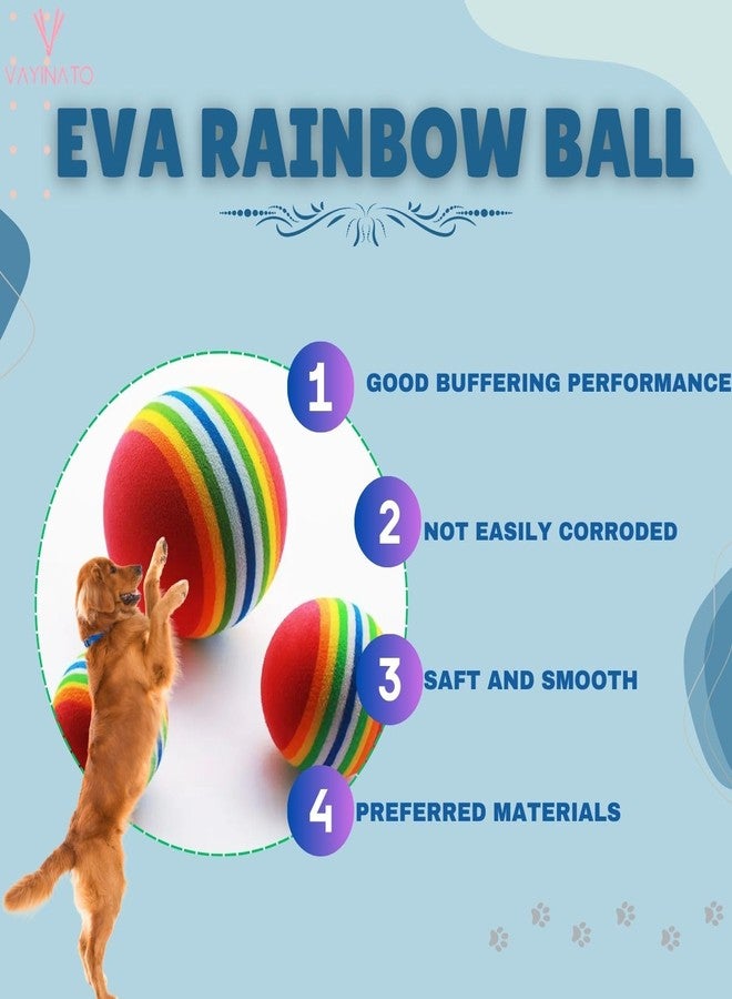 لعبة VAYINATO® EVA Rainbow Ball للحيوانات الأليفة، لعبة صلبة غير سامة للكلاب والقطط، لعبة مضغ متينة لجميع السلالات، لتخفيف آلام التسنين، أداة تدريب، للعب في الأماكن المغلقة والمفتوحة | مخططة بالفوم | لعبة تفاعلية للحيوانات الأليفة (عبوة من 10 قطع) - Image 2