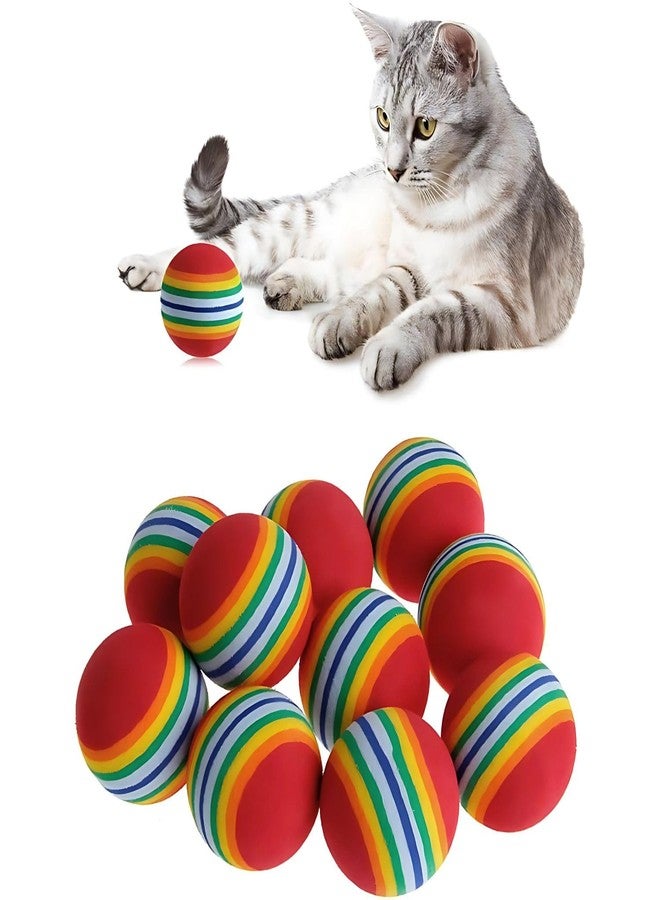 لعبة VAYINATO® EVA Rainbow Ball للحيوانات الأليفة، لعبة صلبة غير سامة للكلاب والقطط، لعبة مضغ متينة لجميع السلالات، لتخفيف آلام التسنين، أداة تدريب، للعب في الأماكن المغلقة والمفتوحة | مخططة بالفوم | لعبة تفاعلية للحيوانات الأليفة (عبوة من 10 قطع) - Image 1