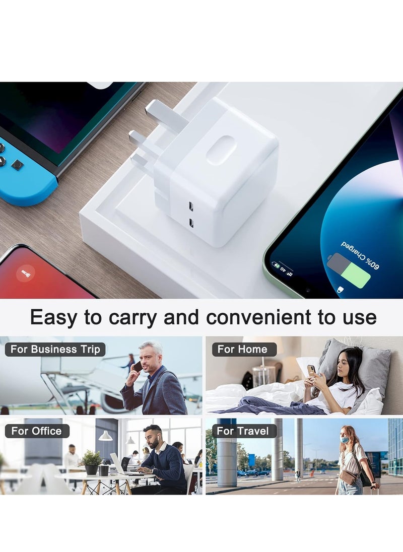 ELTRAZONE - "Dual USB-C 35W Fast Charger with Cables: Includes USB-C to Lightning & USB-C to USB-C for iPhone 14/13/12/11, Samsung, iPad, AirPods" - Image 1