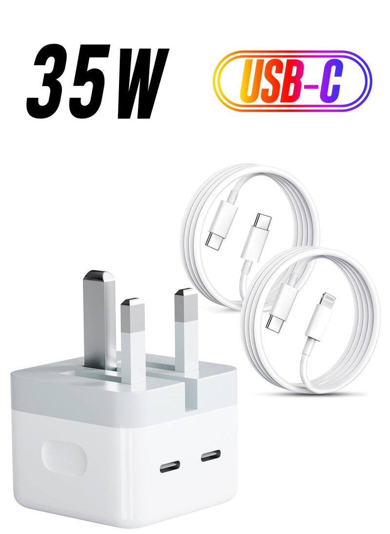 ELTRAZONE - "Dual USB-C 35W Fast Charger with Cables: Includes USB-C to Lightning & USB-C to USB-C for iPhone 14/13/12/11, Samsung, iPad, AirPods" - Image 1