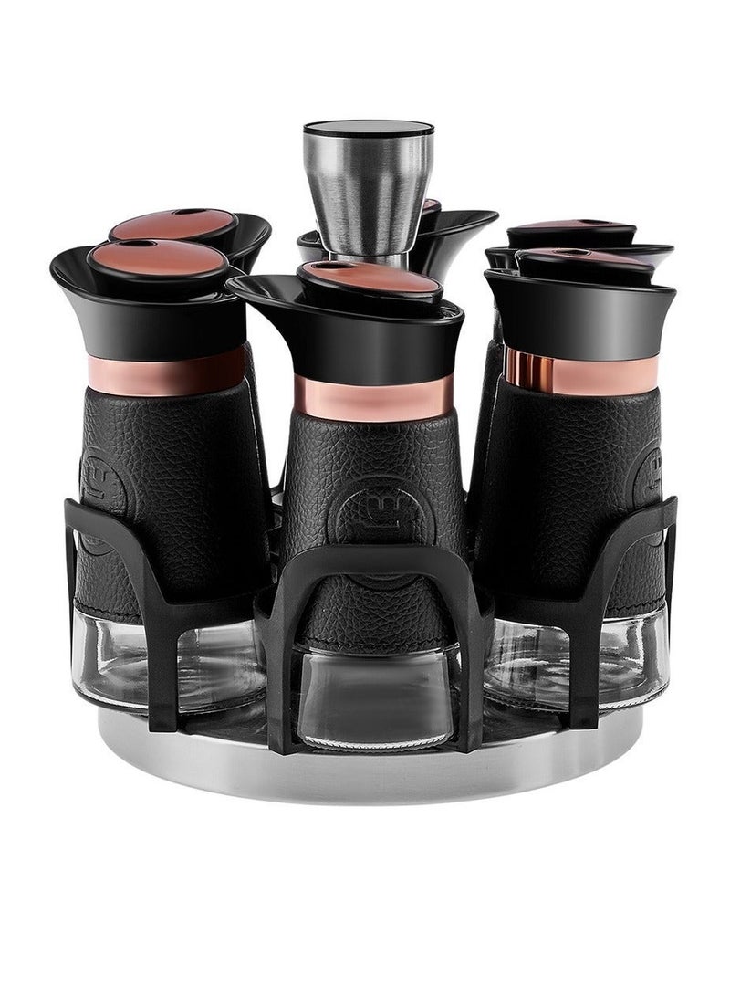 كاراجا طقم توابل زجاجي دائري من الجلد اللاتيني مكون من 6 قطع