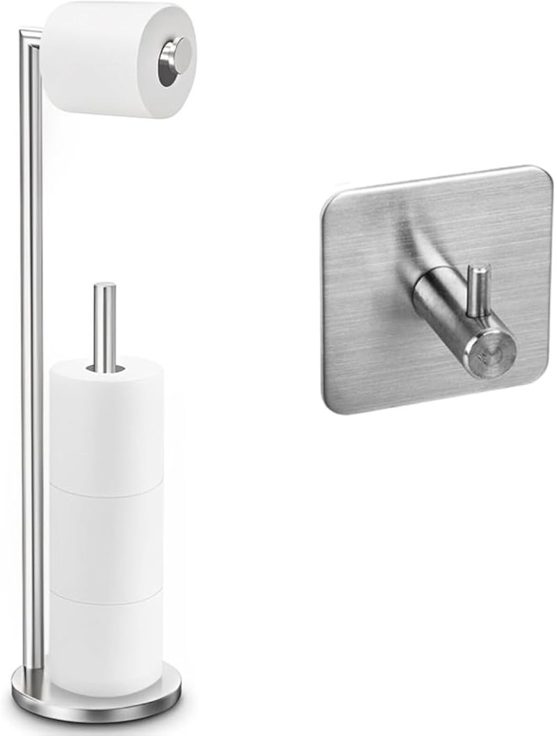 حامل مناديل حمام قائم بذاته مع خطاف للمناشف - مقاوم للماء والصدأ، مصنوع من الفولاذ المقاوم للصدأ 304، قاعدة مانعة للانزلاق، يتضمن براغي للتركيب، حامل ورق للحمام والمطبخ