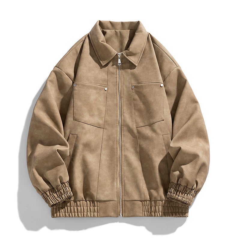 Men'S New Leather Jacket Lapel Trendy Fashion Outdoor All-Match Autumn High-End Sense Jacket Jacket Top Men - Image 3