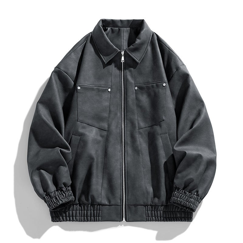 Men'S New Leather Jacket Lapel Trendy Fashion Outdoor All-Match Autumn High-End Sense Jacket Jacket Top Men - Image 5