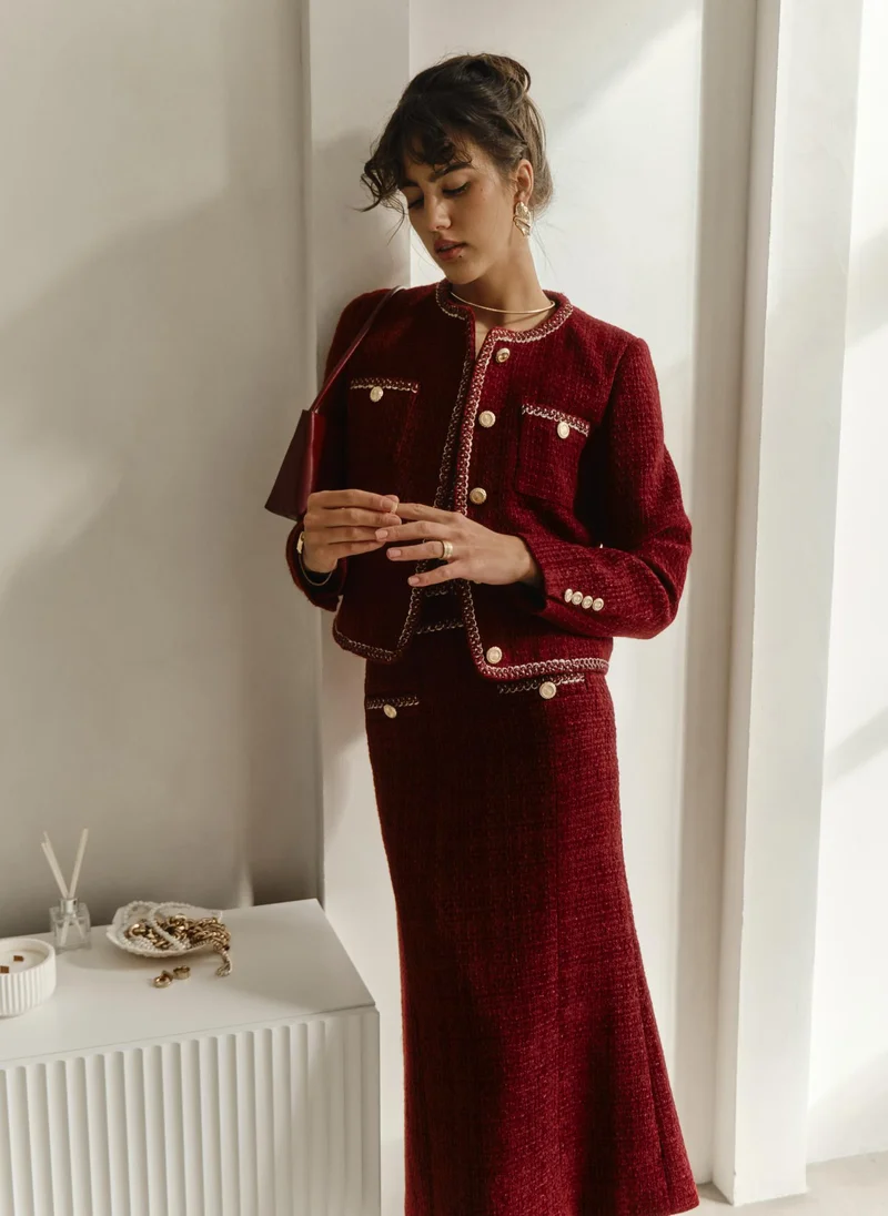 Lichi Tweed single-breasted jacket with textured edging and large buttons