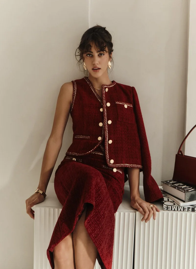 Lichi Tweed single-breasted jacket with textured edging and large buttons