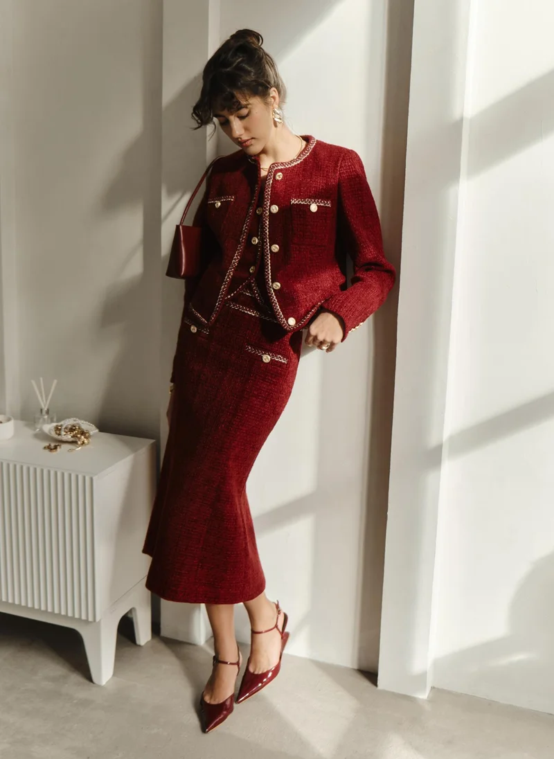Lichi Tweed single-breasted jacket with textured edging and large buttons
