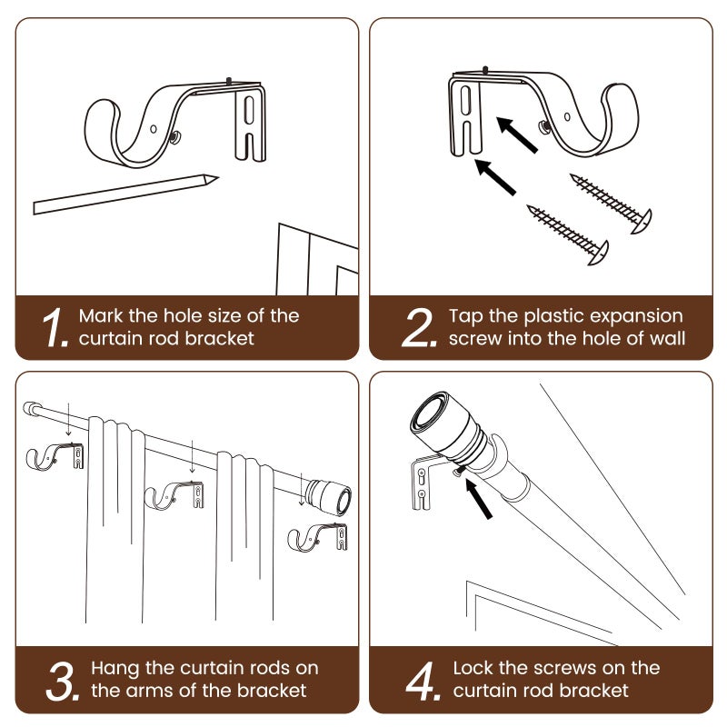 Hradecti 1â€ Diameter Curtain Rods Itself is 30 to144 inch 1 Pack Fit 30-142 inch, 66 to 120 inch Window with Heavy Duty Adjustable Rod Matte Black Splicing Metal Extra Long Curtain Rod for Windows - Image 5