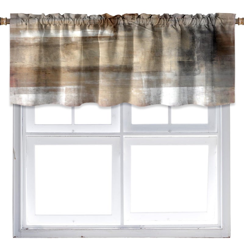 Euyyhai Brown Grey Kitchen Valances for Windows Brown Abstract Art Half Kitchen Valance Curtains Modern Window Treatment Valances for Living Room Bedroom Bathroom Decor 18 W x 52 L Brown Grey
