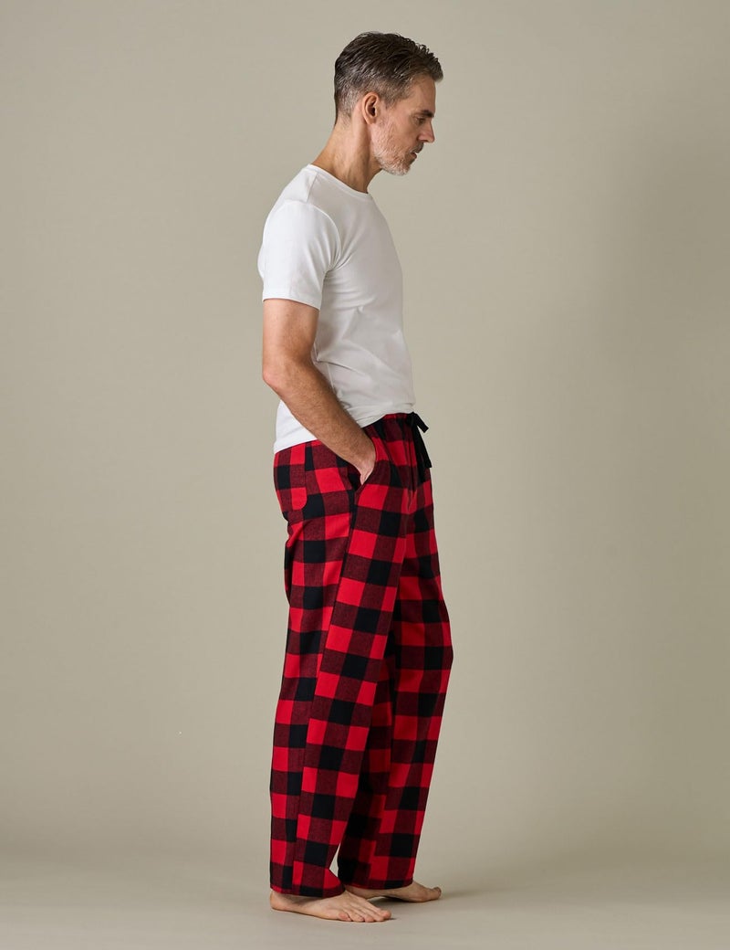 LAPASA Men's Pajama Pants 100% Cotton Flannel Plaid Lounge Soft Warm Sleepwear Pants PJ Bottoms Drawstring and Pockets M39 Medium (Flannel) Red Buffalo Plaid - Image 3