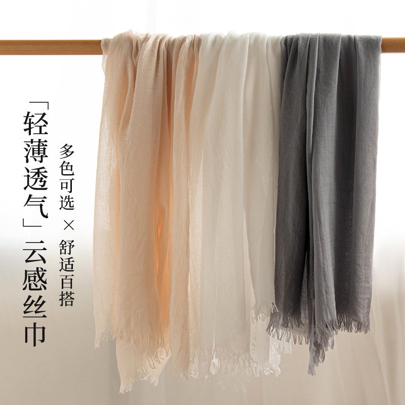 Cotton And Linen Scarf, High-End Solid Color Japanese And Korean Atmosphere Gauze Scarf, Sun Protection Shawl, Simple Long Silk Scarf - Image 4