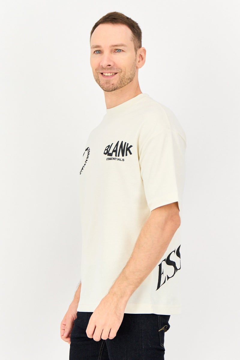 Blank Essentials Men Crew Neck Short Sleeve Graphic Print T-Shirt, Off White - Image 2