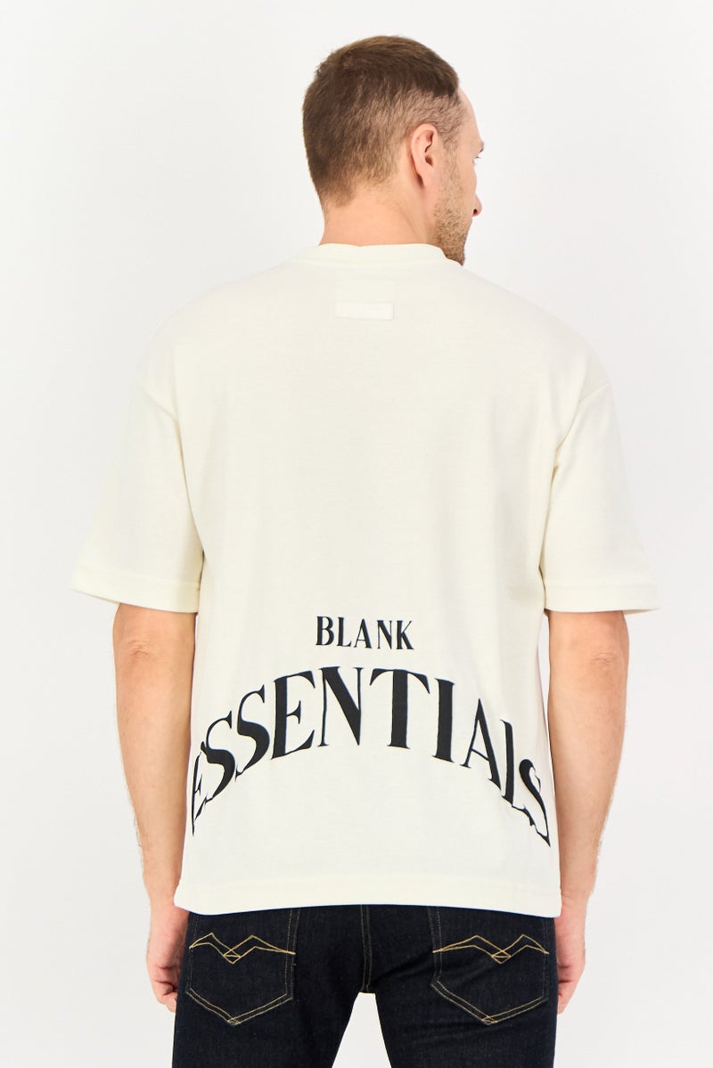 Blank Essentials Men Crew Neck Short Sleeve Graphic Print T-Shirt, Off White - Image 3