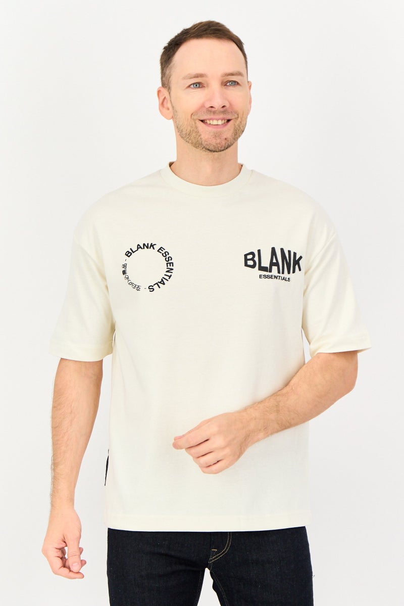 Blank Essentials Men Crew Neck Short Sleeve Graphic Print T-Shirt, Off White - Image 1