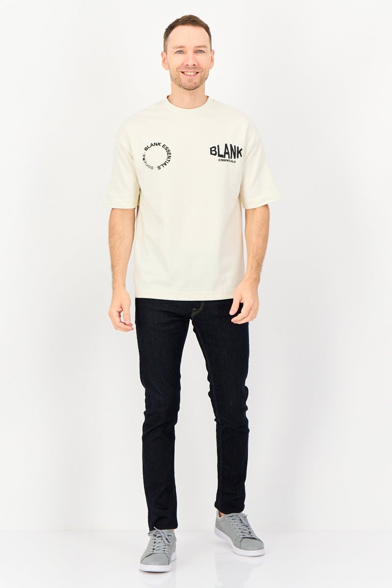 Blank Essentials Men Crew Neck Short Sleeve Graphic Print T-Shirt, Off White - Image 4
