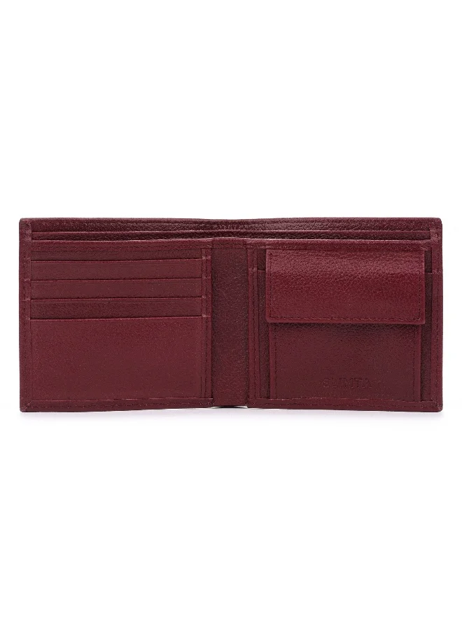 SLIMTA Men's Genuine Leather Bifold Wallet with Coin Pocket  4 Card Slots  ID Window  2 Bill Compartments  Handcrafted 11 x 10 x 2 cm