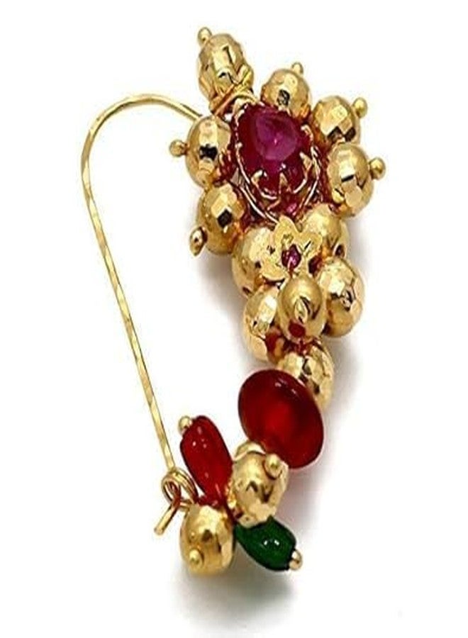 Bhumi Creation Maharashtrian Nath Nose Ring Combo Non piercing Gold Plated Clip On Nose Pin For Women