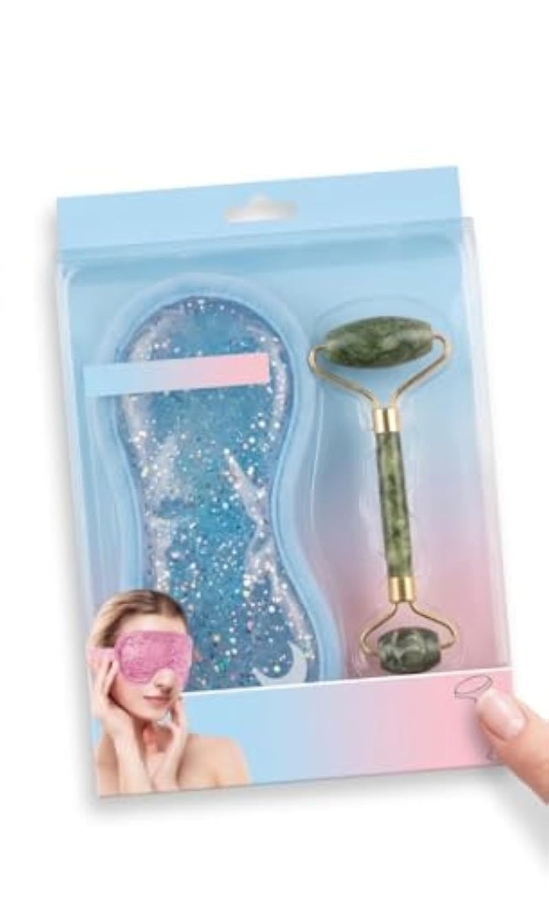Jade Facial Roller with Gel Eye Mask – Anti-Aging Tool for Skin Glow, Dark Circles & Better Sleep - Image 1