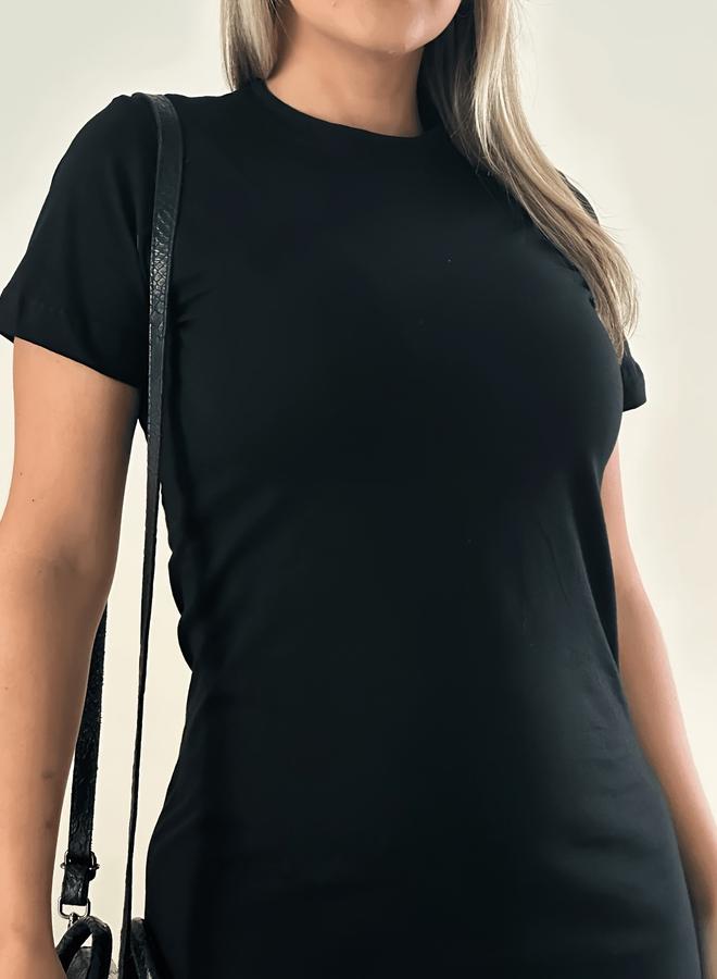 Take Two Black Solid T-Shirt Midi Dress - Image 4