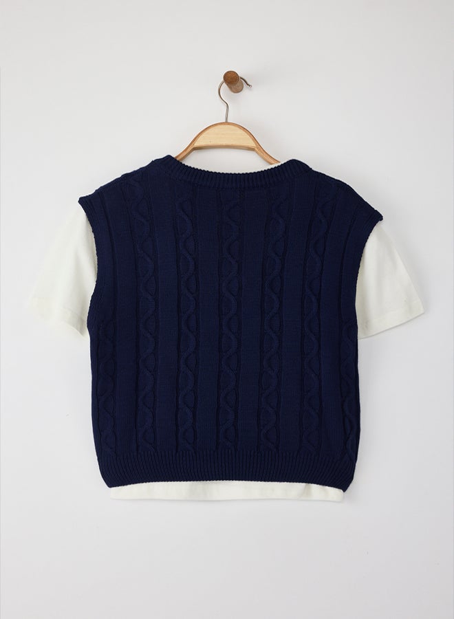trendyol Navy Blue 2-Piece T-Shirt Hair Knitwear Sweater - Image 5