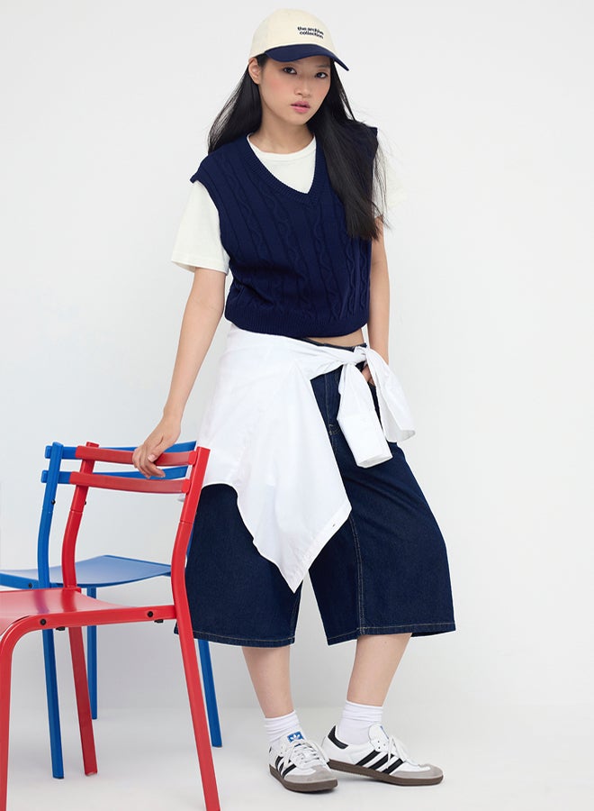 trendyol Navy Blue 2-Piece T-Shirt Hair Knitwear Sweater - Image 2