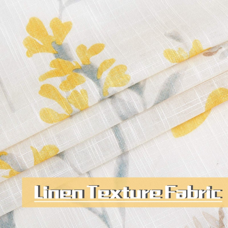 July Joy Printed Sheer Curtains Linen Textured for Living Room Floral Leaf Design Farmhouse Style Window Panel Drapes Set Grommet Treatment for Bedroom, Dining, 52 x 84 inch, Yellow - Image 5