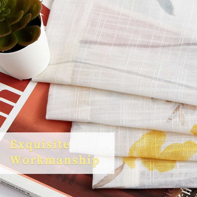 July Joy Printed Sheer Curtains Linen Textured for Living Room Floral Leaf Design Farmhouse Style Window Panel Drapes Set Grommet Treatment for Bedroom, Dining, 52 x 84 inch, Yellow - Image 4