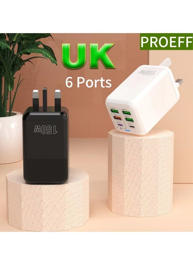 PROEFF 6 Ports 150W Multifunctional Super Fast Charging Adapter Mobile Phone Charger Travel Power Adapter Black  - Image 3