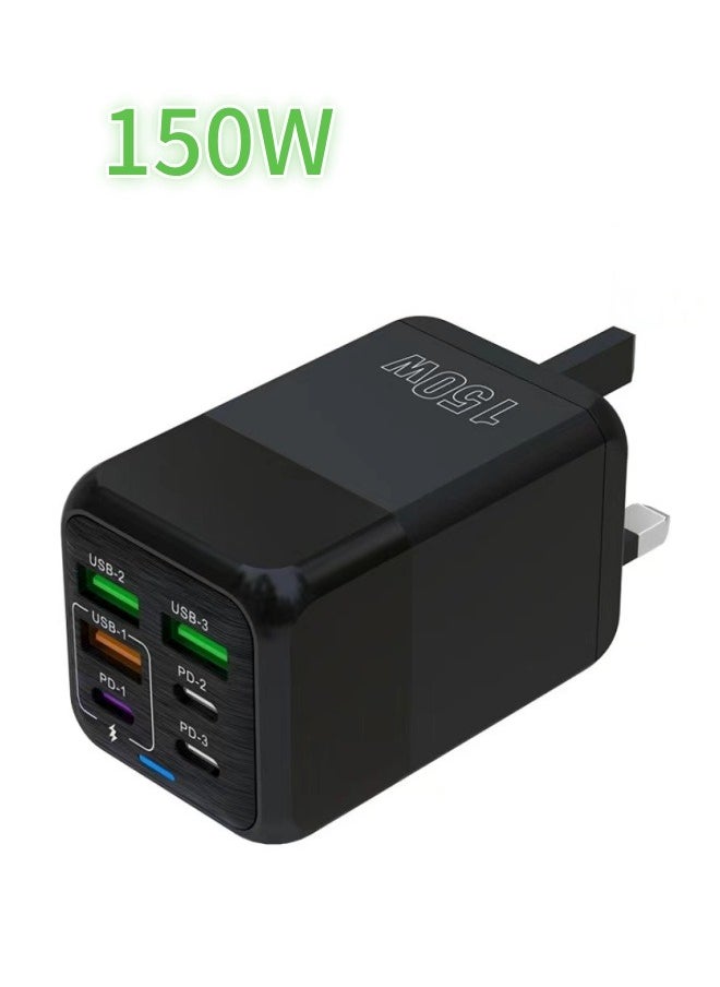PROEFF 6 Ports 150W Multifunctional Super Fast Charging Adapter Mobile Phone Charger Travel Power Adapter Black  - Image 1