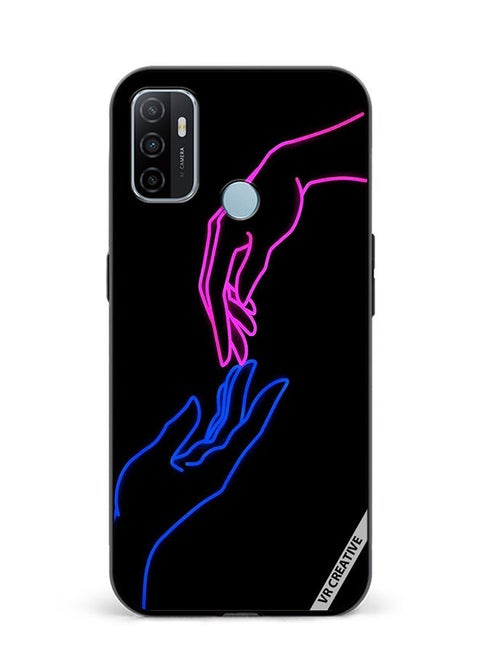 Protective Case Cover For Oppo A53 Hands In Neon Lights Design Multicolour