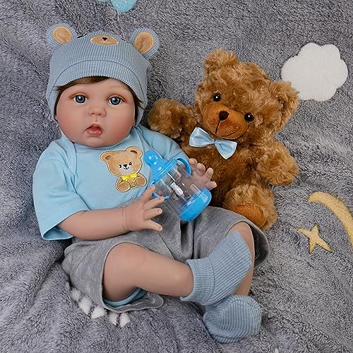 EKOKIZ Reborn Baby Dolls 22Inch Real Life Newborn Dolls Soft Cloth Body Lifelike Baby Doll Boys with Clothes and Toy Accessories Life Size Realistic Baby Doll for Kids Age 3 - Image 1