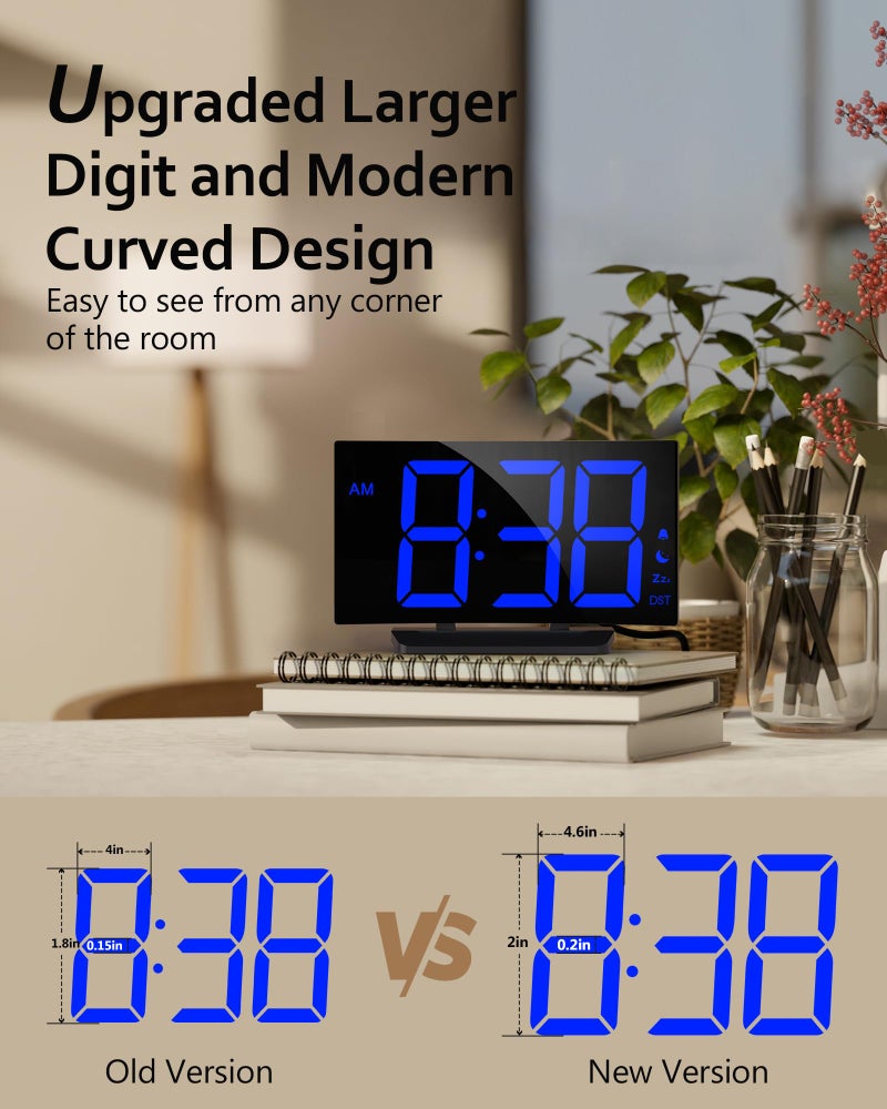 GOLOZA Upgraded Digital Alarm Clock for Bedrooms, Digital Clock with Customizable Night Mode, 5 Levels Brightness+Off, 2 Volume, 3 Alarm Tones, Snooze, USB Charging Port, Power-Off Memory, 12/24H/DST - Image 2