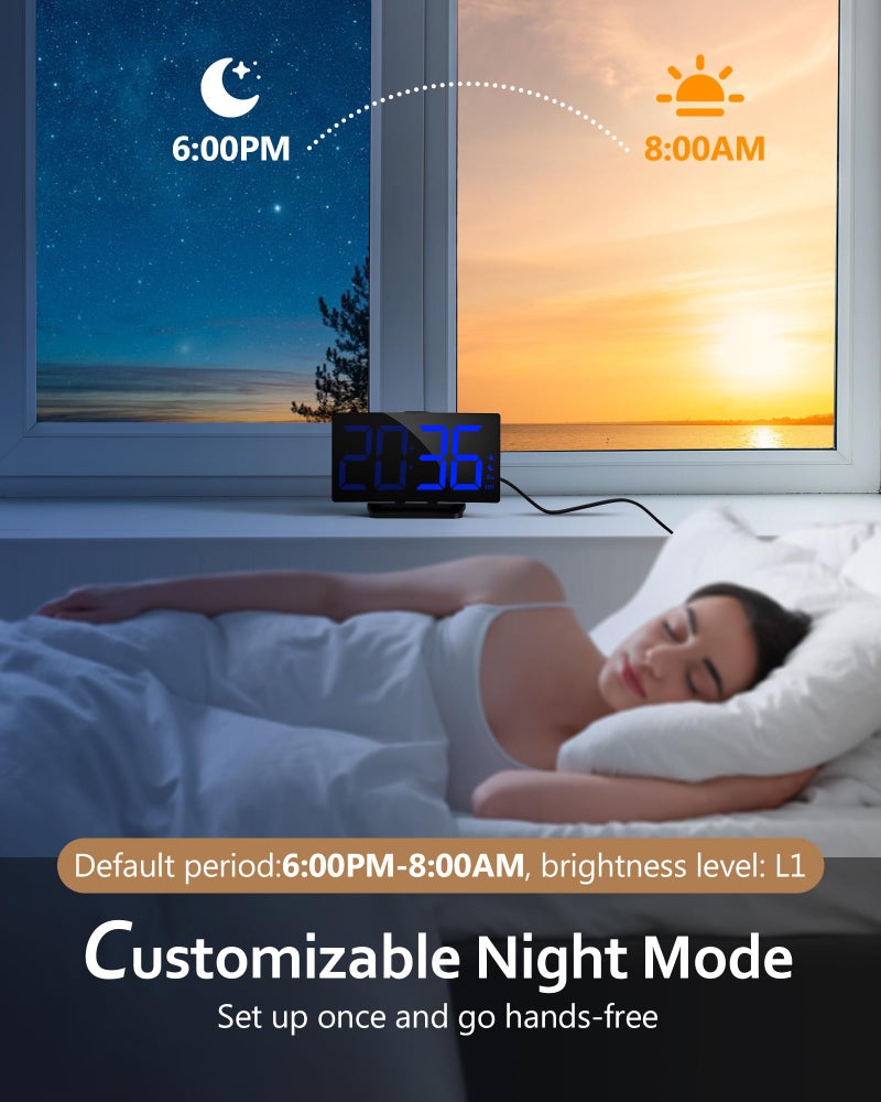 GOLOZA Upgraded Digital Alarm Clock for Bedrooms, Digital Clock with Customizable Night Mode, 5 Levels Brightness+Off, 2 Volume, 3 Alarm Tones, Snooze, USB Charging Port, Power-Off Memory, 12/24H/DST - Image 5