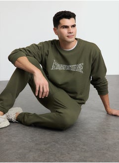 trendyol Khaki Oversize / Wide Cut Text Printed Tracksuit TMNAW25EM00009  - Image 2