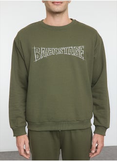 trendyol Khaki Oversize / Wide Cut Text Printed Tracksuit TMNAW25EM00009  - Image 3
